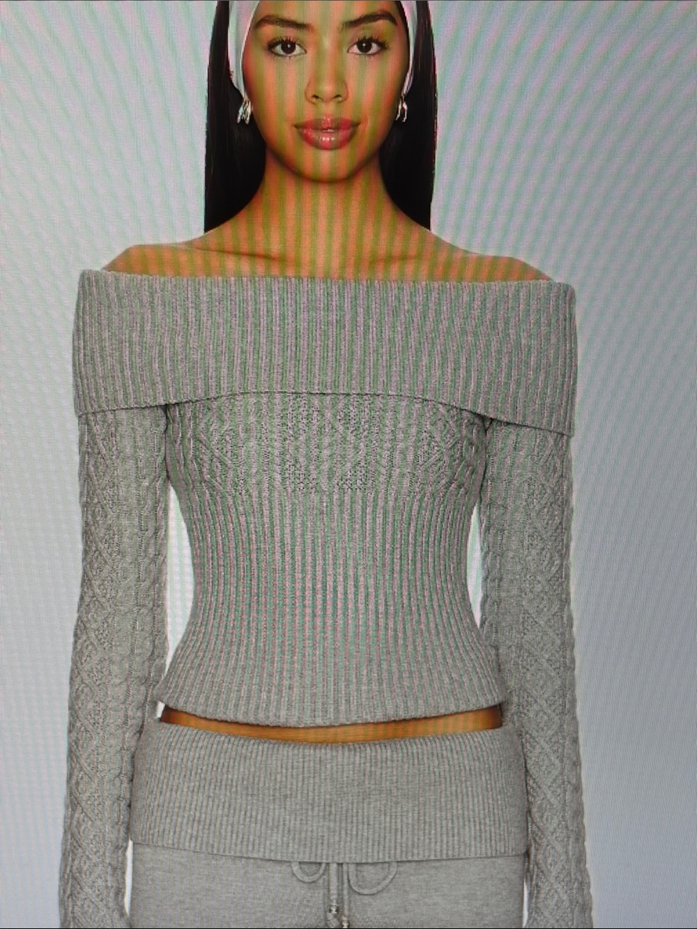 Frankie's Bikinis Cloud Cover Off-the-Shoulder Ribbed Jazz Cable-Knit Sweater